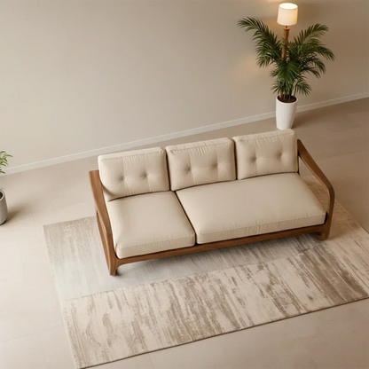 Natural Solid Wood Cotton Sofa – Handcrafted Minimalist Rustic Style - Rustirawood