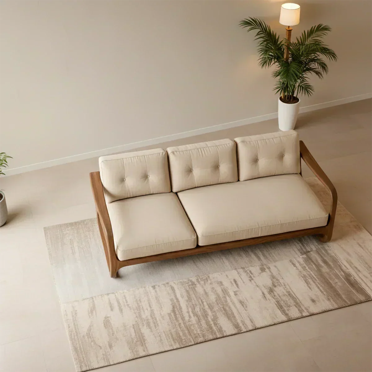 Natural Solid Wood Cotton Sofa – Handcrafted Minimalist Rustic Style - Woodenecho