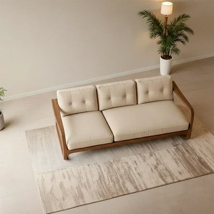 Natural Solid Wood Cotton Sofa – Handcrafted Minimalist Rustic Style - Woodenecho
