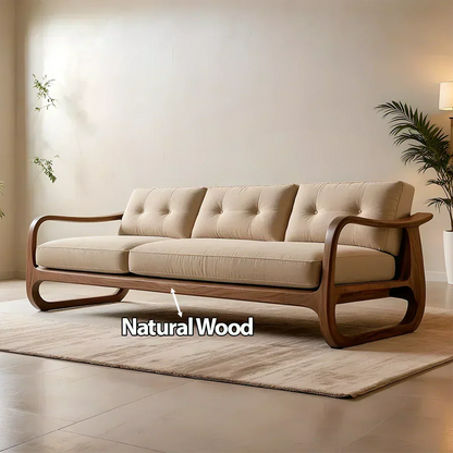 Natural Solid Wood Cotton Sofa – Handcrafted Minimalist Rustic Style - Woodenecho