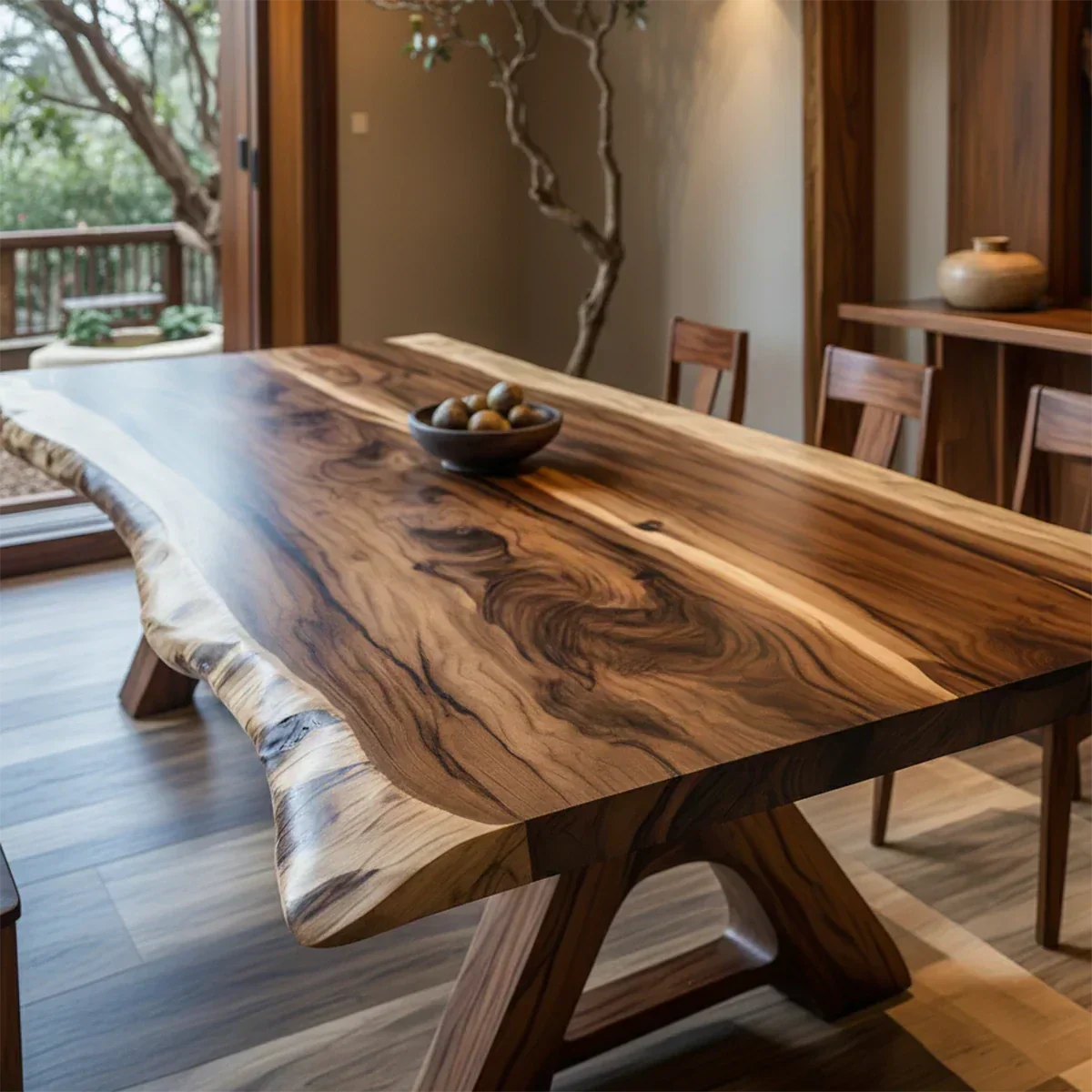 Natural Solid Wood Dining Table in Japandi Rustic Luxury Style – A Warm - Rustirawood
