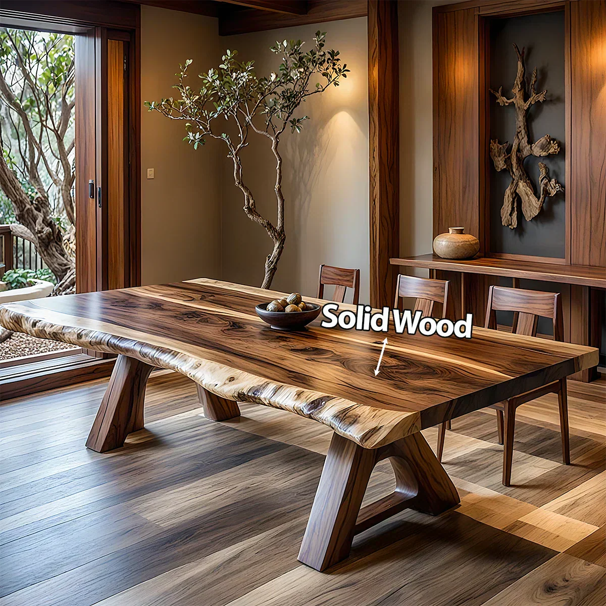 Natural Solid Wood Dining Table in Japandi Rustic Luxury Style – A Warm - Rustirawood