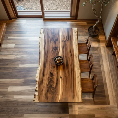 Natural Solid Wood Dining Table in Japandi Rustic Luxury Style – A Warm - Rustirawood