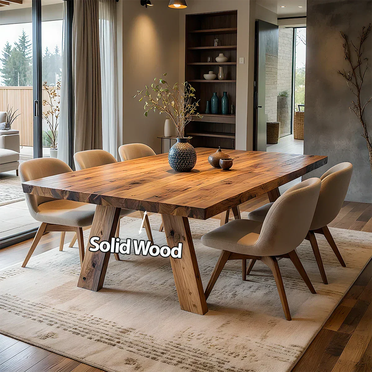 Natural Solid Wood Dining Table in Rustic Luxury Style – A Warm, Handcrafted Centerpiece - Rustirawood 