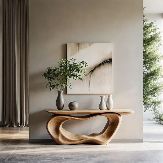 Natural Solid Wood Japandi Artistic Flow Console Table - Woodenecho