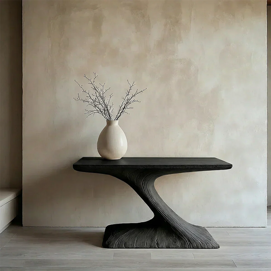 Natural Solid Wood Japandi Sculptural Console Table - Woodenecho