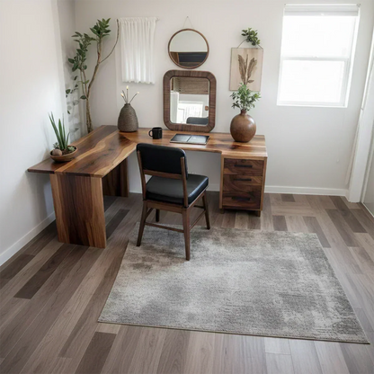 Natural Solid Wood L-Shape Desk with Drawer Cabinet - Woodenecho