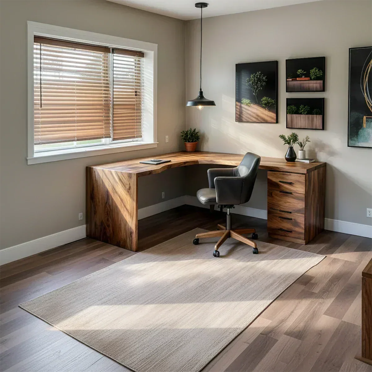 Natural Solid Wood L-Shape Desk with Integrated Storage - Woodenecho