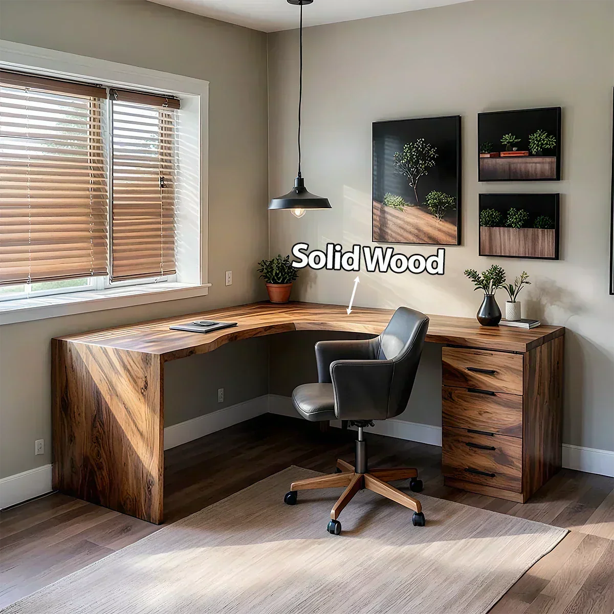 Natural Solid Wood L-Shape Desk with Integrated Storage - Woodenecho
