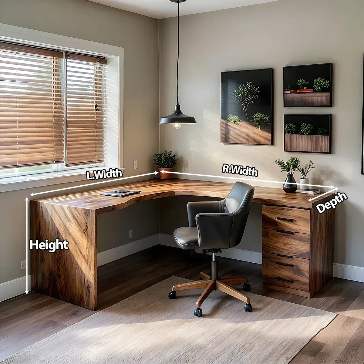 Natural Solid Wood L-Shape Desk with Integrated Storage - Woodenecho