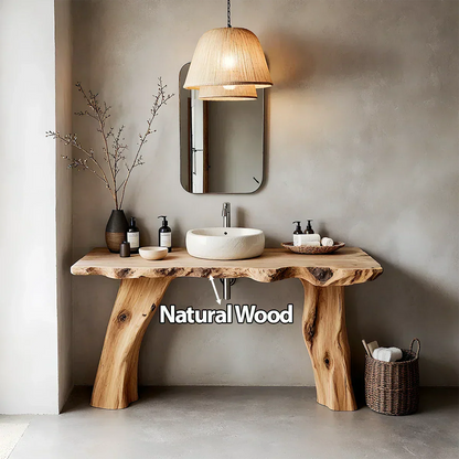 Natural Solid Wood Live-Edge Bathroom Vanity with Organic Sculpted Legs - Rustirawood