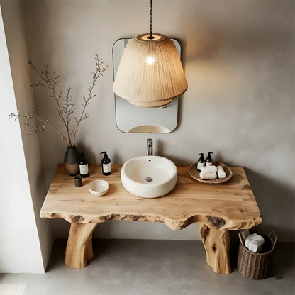 Natural Solid Wood Live-Edge Bathroom Vanity with Organic Sculpted Legs - Rustirawood