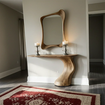 Natural Solid Wood Sculptural Console Table in Modern Wabi-Sabi Form - Rustirawood