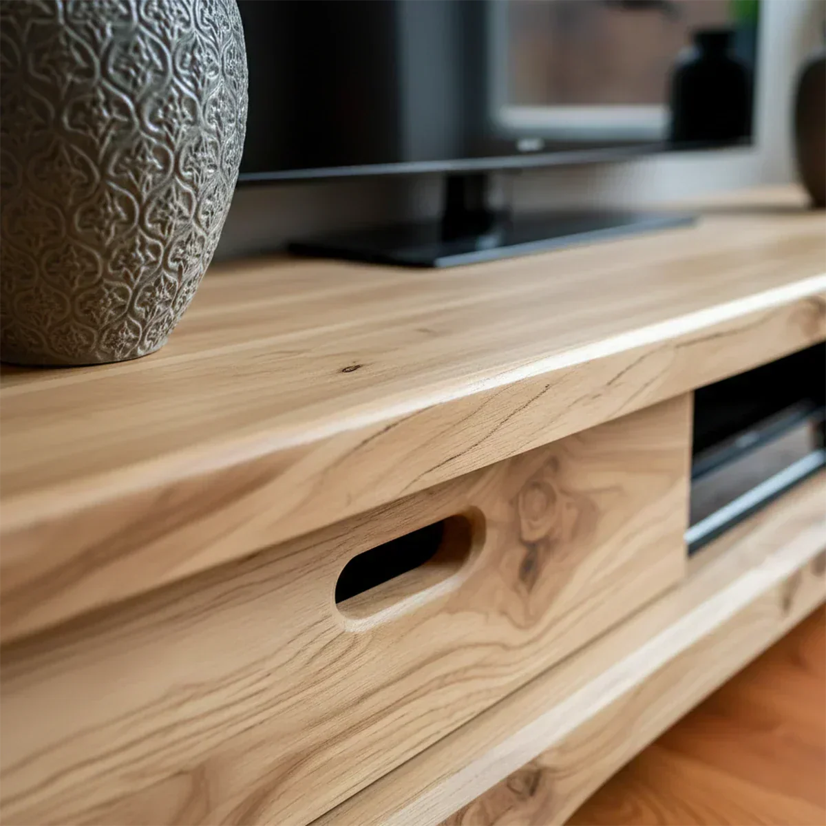 Natural Solid Wood TV Stand – Sculptural Minimalist Media Console - Rustirawood