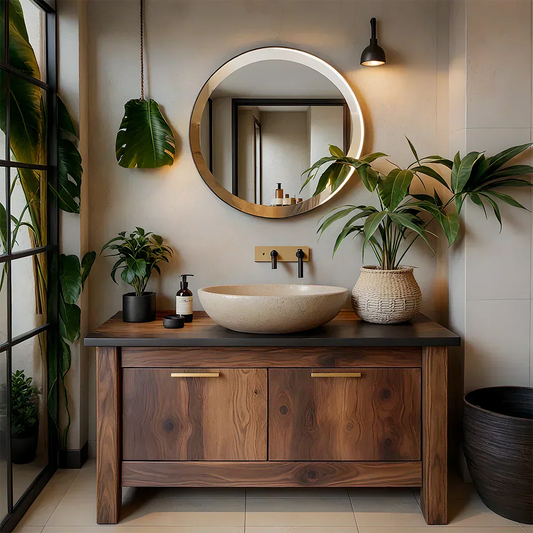 Natural Solid Wood Vanity with Convenient Drawers - Elitegemse