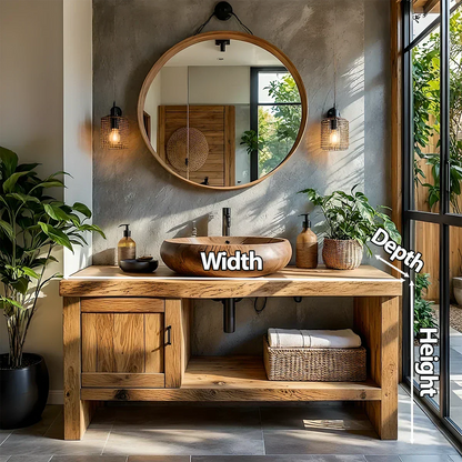 Natural Solid Wood Vanity with Door Cabinet & Open Shelf - Elitegemse