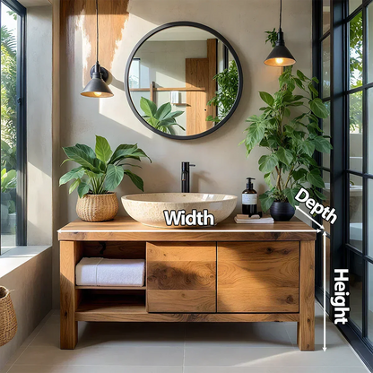 Natural Solid Wood Vanity with Open Shelf & Smooth Grain Doors - Elitegemse