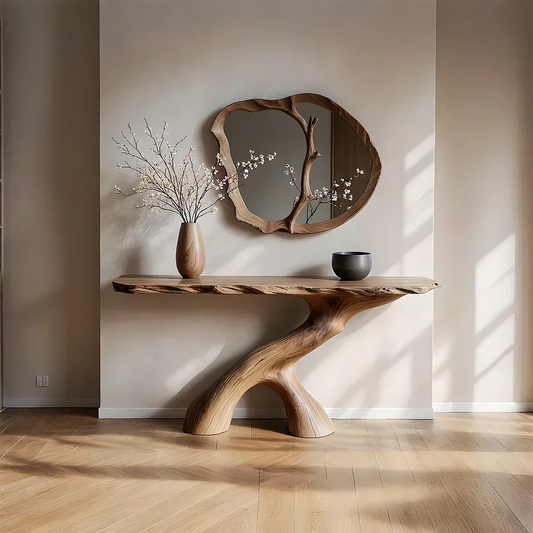 Natural Solid Wood Wabi-Sabi Sculptural Console Table - Woodenecho