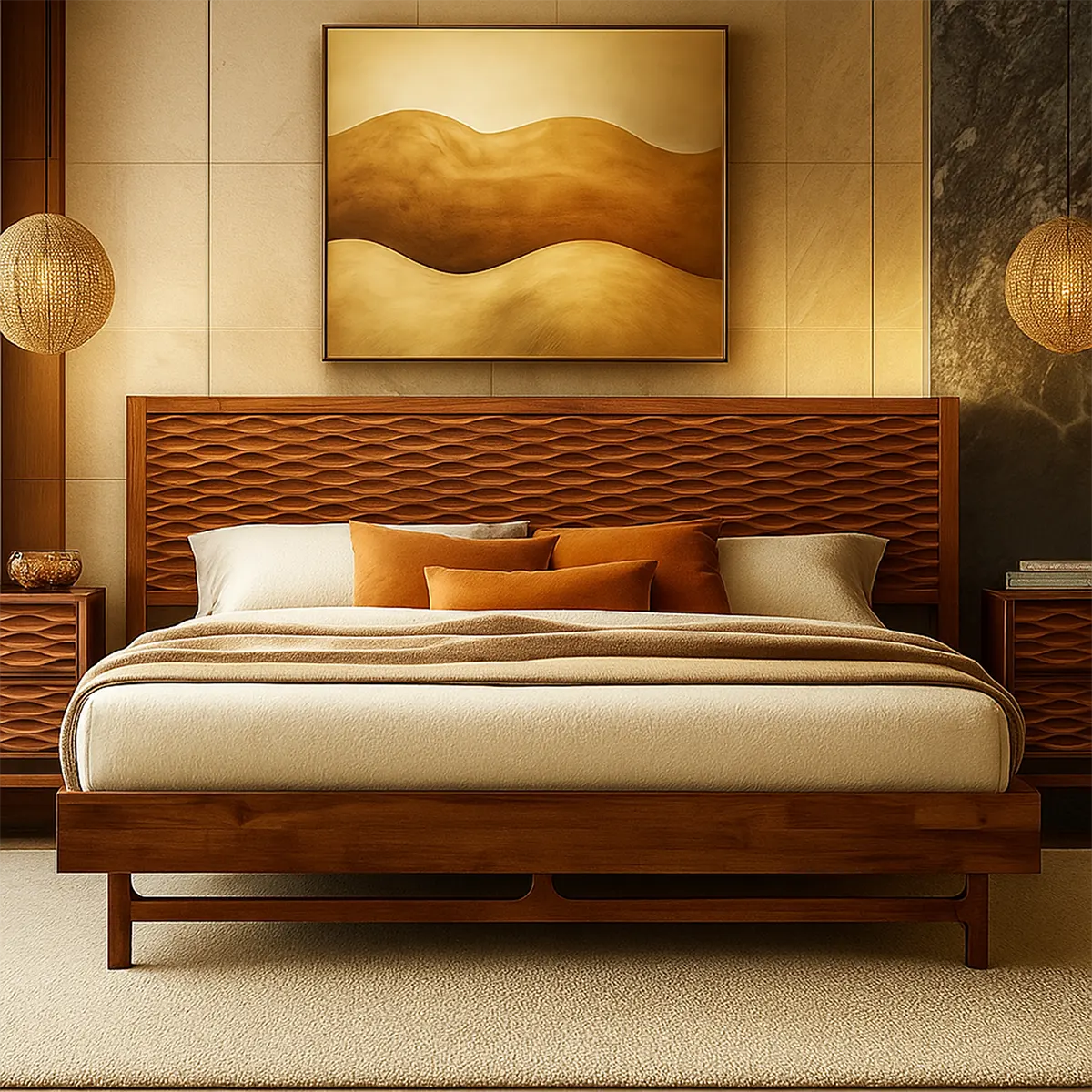 Natural Wood Bed Modern Design - Sturdy, Luxurious - Elitegemse 