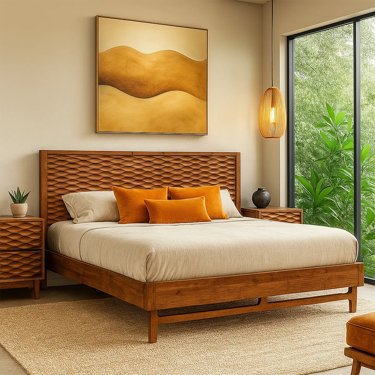 Natural Wood Bed Modern Design - Sturdy, Luxurious - Elitegemse 