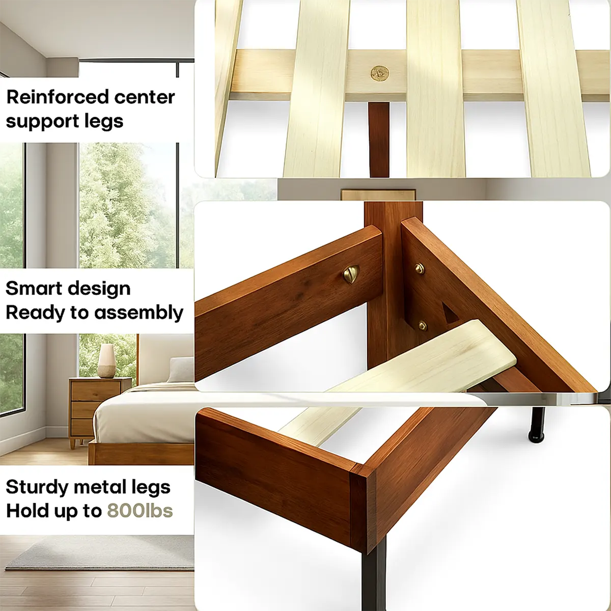 Natural Wood Bed Modern Design - Sturdy, Luxurious - Elitegemse 