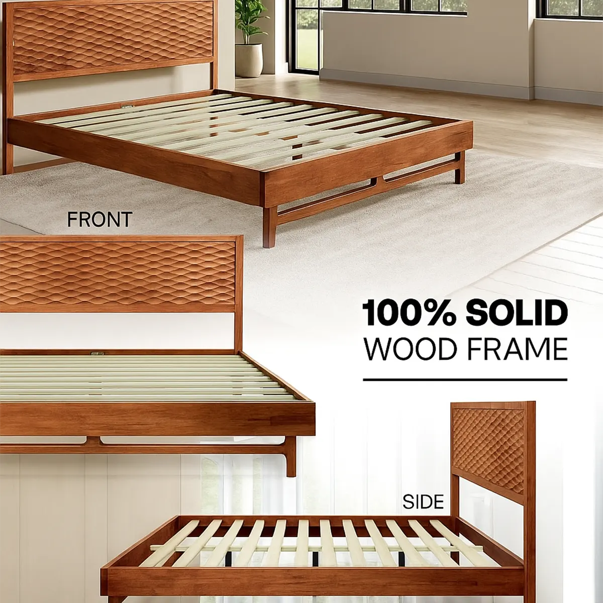 Natural Wood Bed Modern Design - Sturdy, Luxurious - Elitegemse 