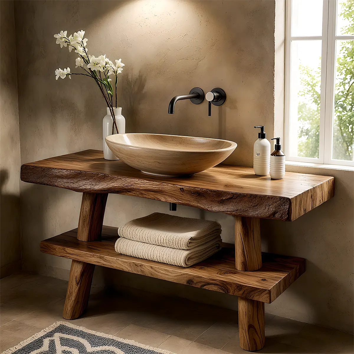 Natureline Oak Vanity – Solid Wood Rustic Bathroom - Elitegemse