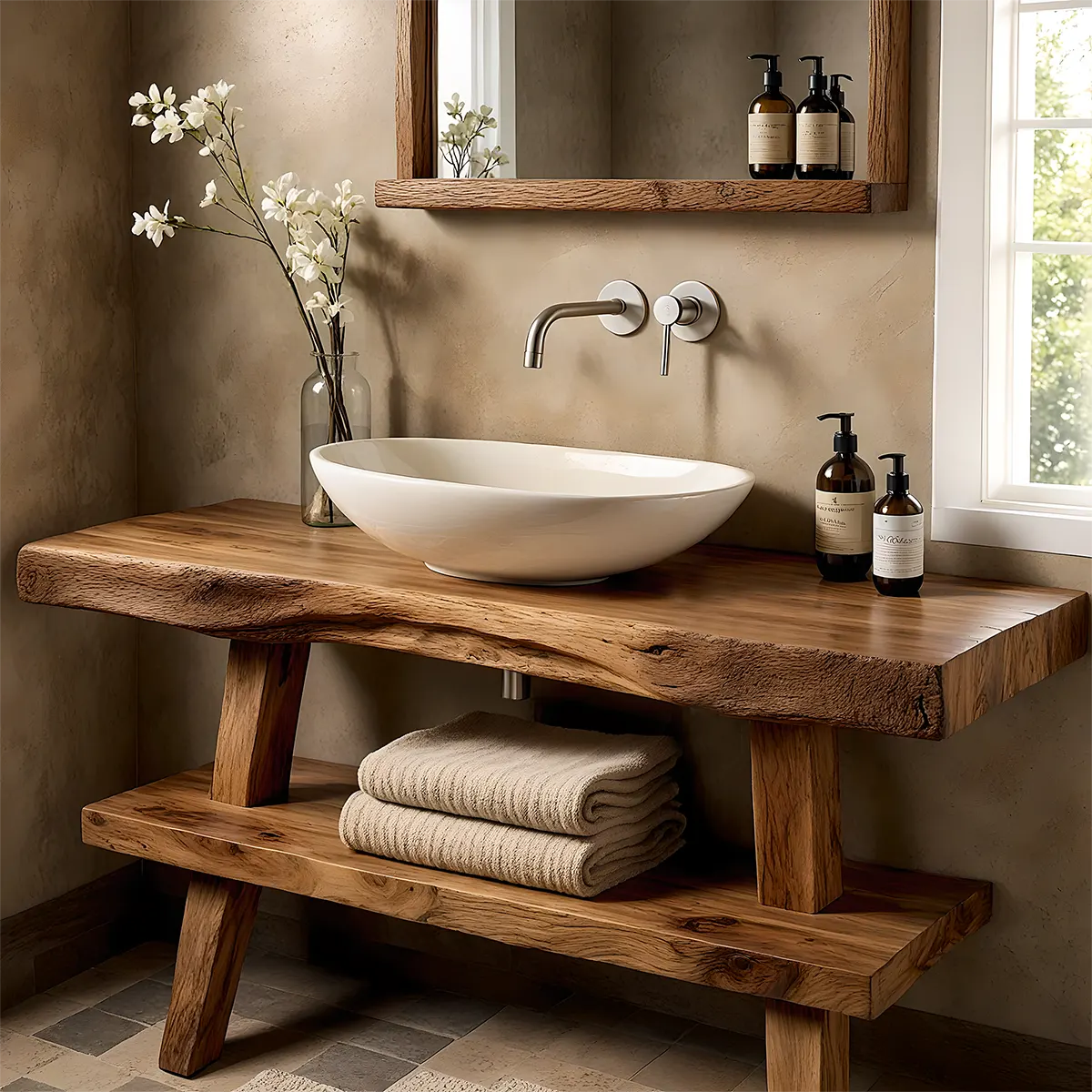 Natureline Oak Vanity – Solid Wood Rustic Bathroom - Elitegemse