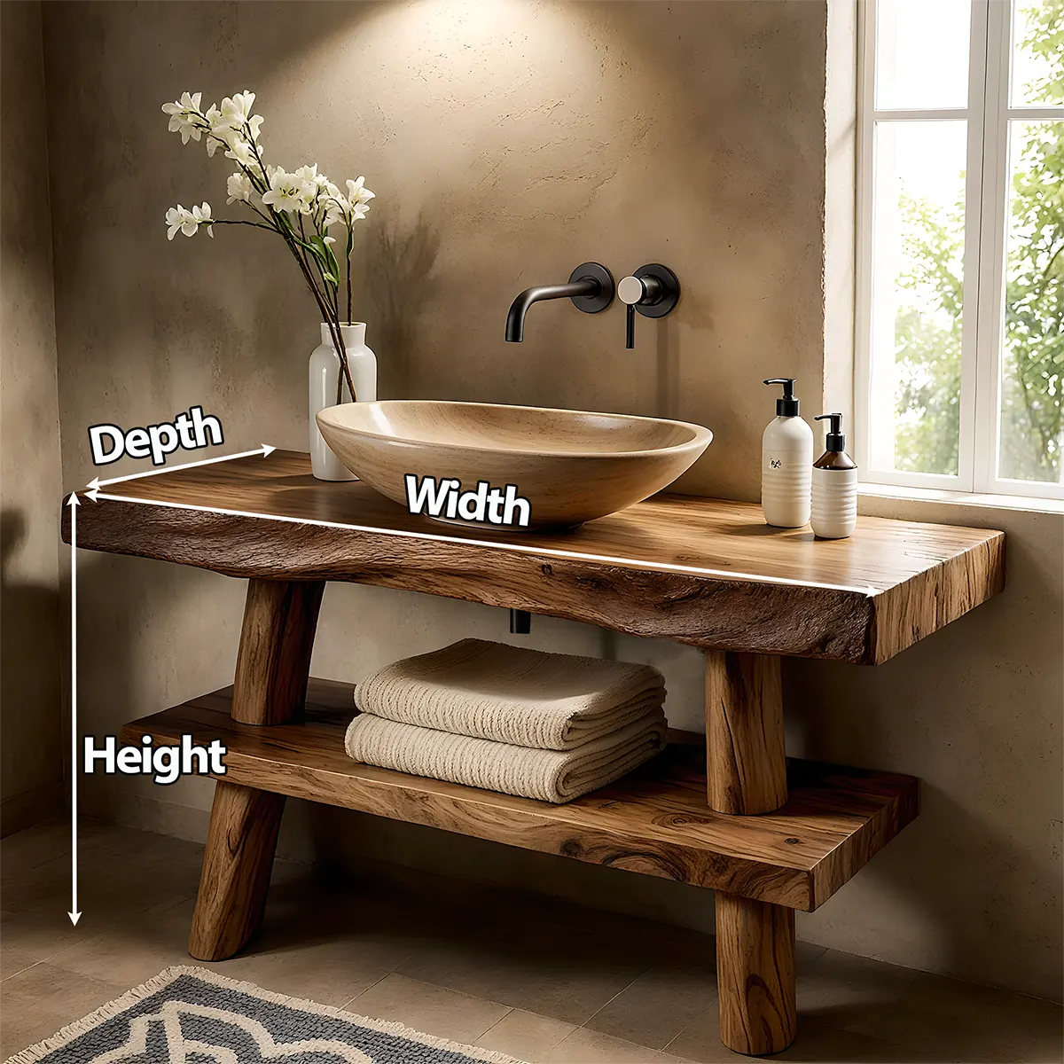 Natureline Oak Vanity – Solid Wood Rustic Bathroom - Elitegemse