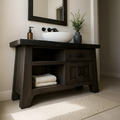 NoirOak Vanity – Rustic Solid Wood Bathroom Cabinet - Elitegemse