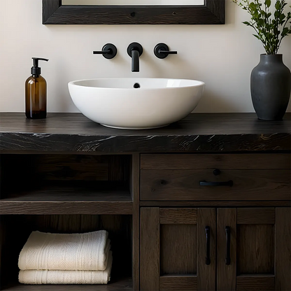 NoirOak Vanity – Rustic Solid Wood Bathroom Cabinet - Elitegemse