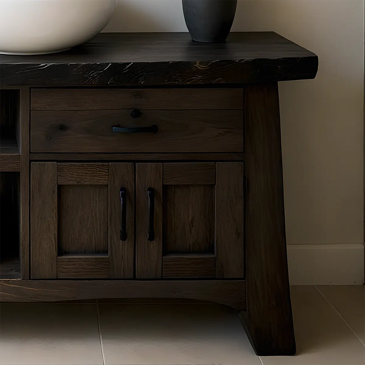 NoirOak Vanity – Rustic Solid Wood Bathroom Cabinet - Elitegemse
