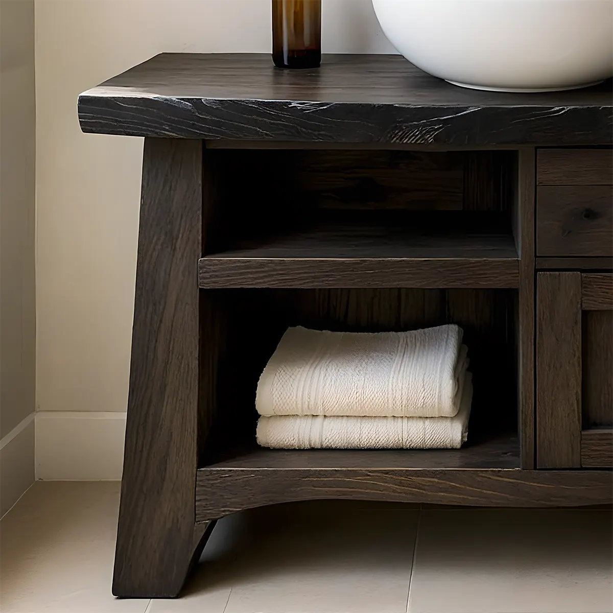 NoirOak Vanity – Rustic Solid Wood Bathroom Cabinet - Elitegemse
