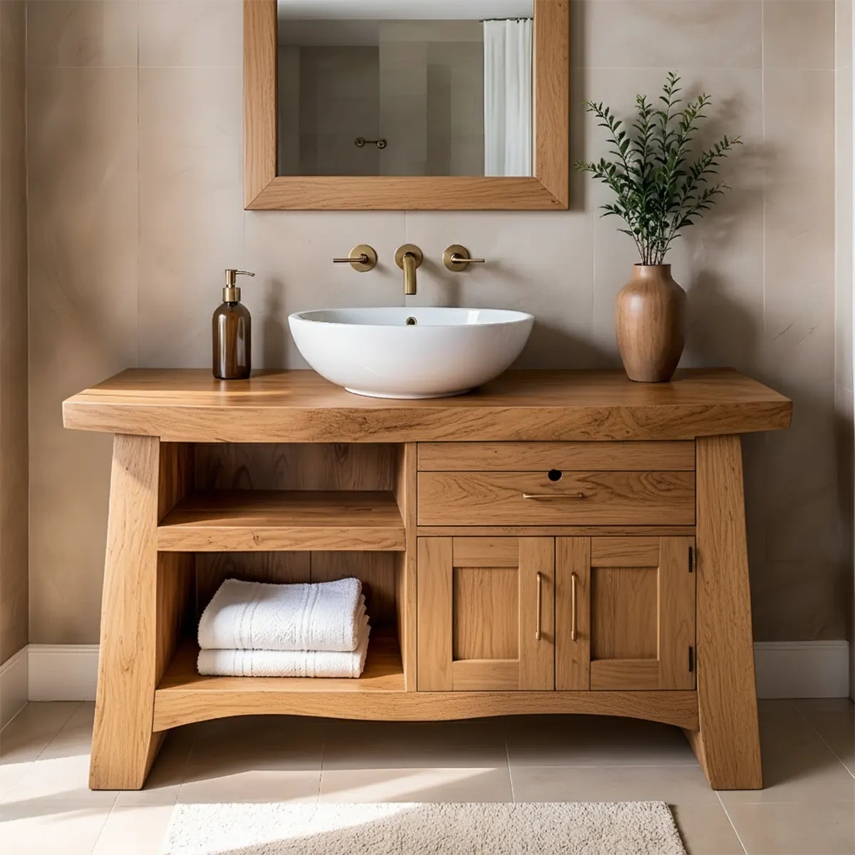 NoirOak Vanity – Rustic Solid Wood Bathroom Cabinet - Elitegemse