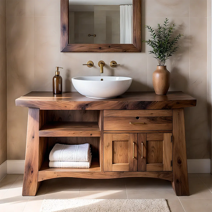 NoirOak Vanity – Rustic Solid Wood Bathroom Cabinet - Elitegemse