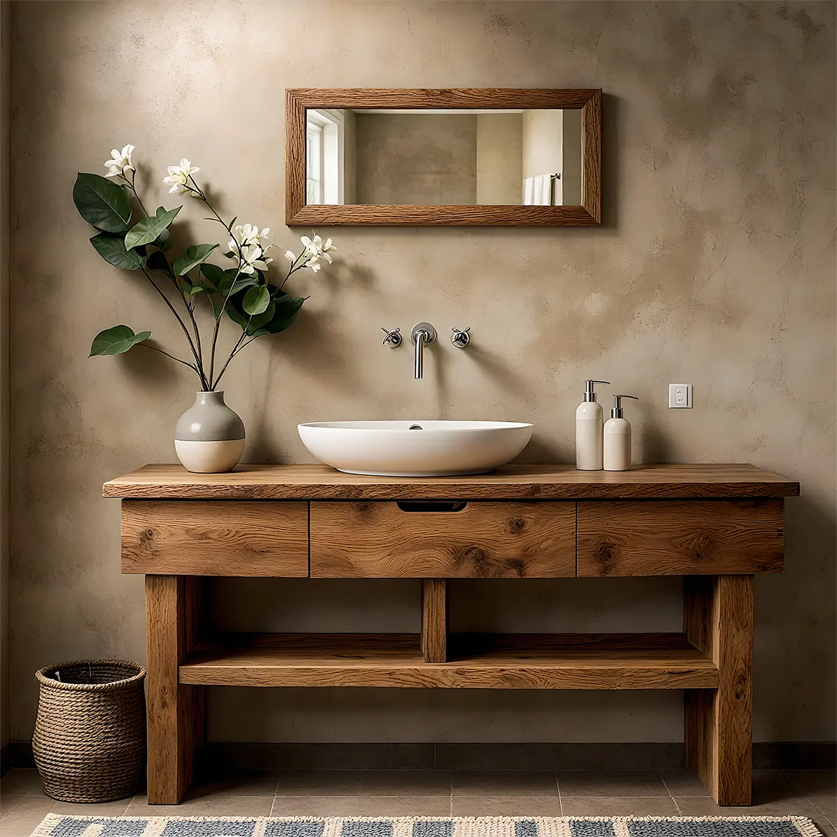 Oak Haven Bathroom Vanity – Solid Wood with Drawers - Elitegemse