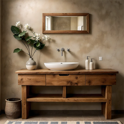Oak Haven Bathroom Vanity – Solid Wood with Drawers - Elitegemse