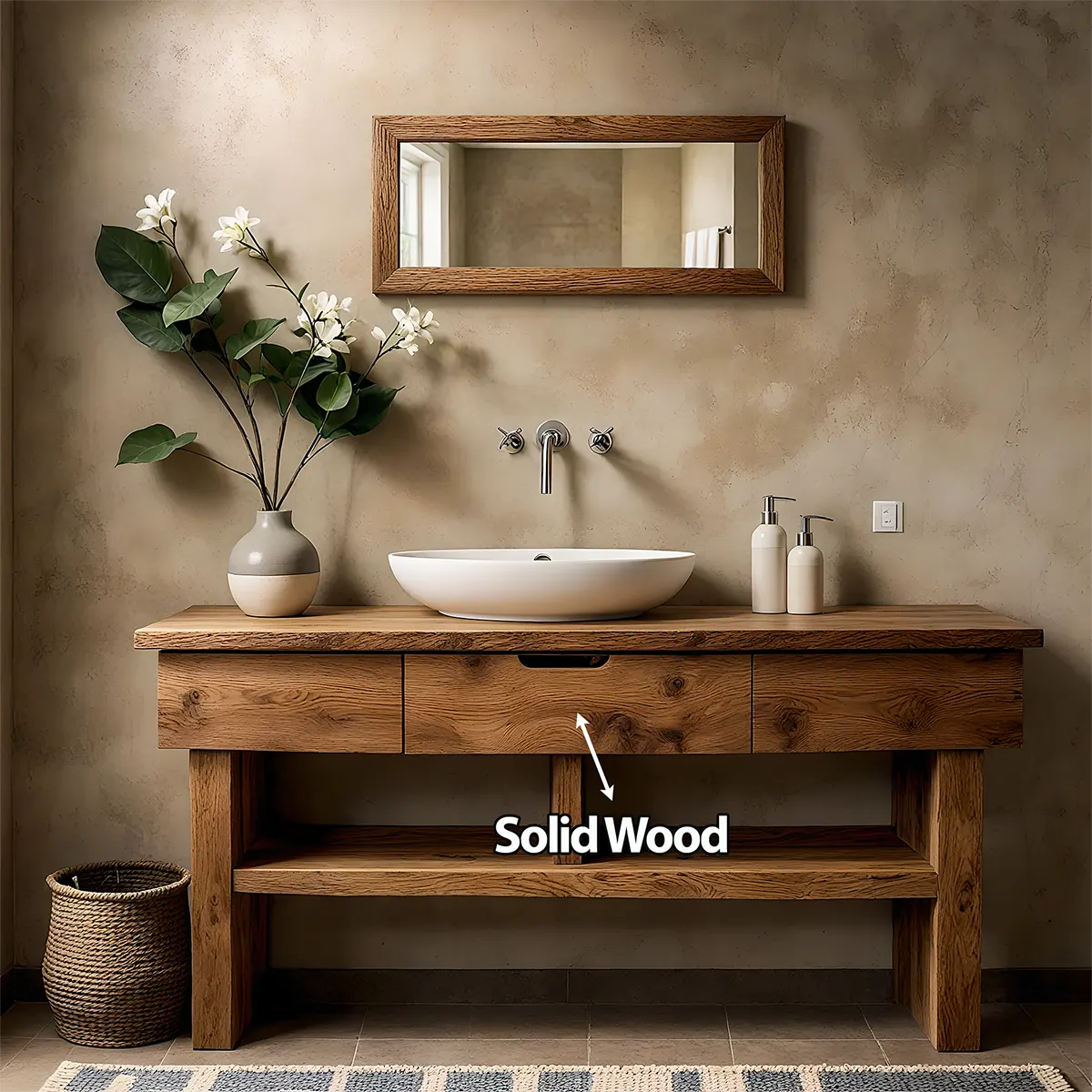 Oak Haven Bathroom Vanity – Solid Wood with Drawers - Elitegemse