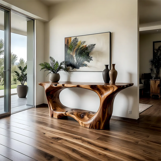 Open Frame Walnut Console Table – Natural Sculptural Form - Elitegemse