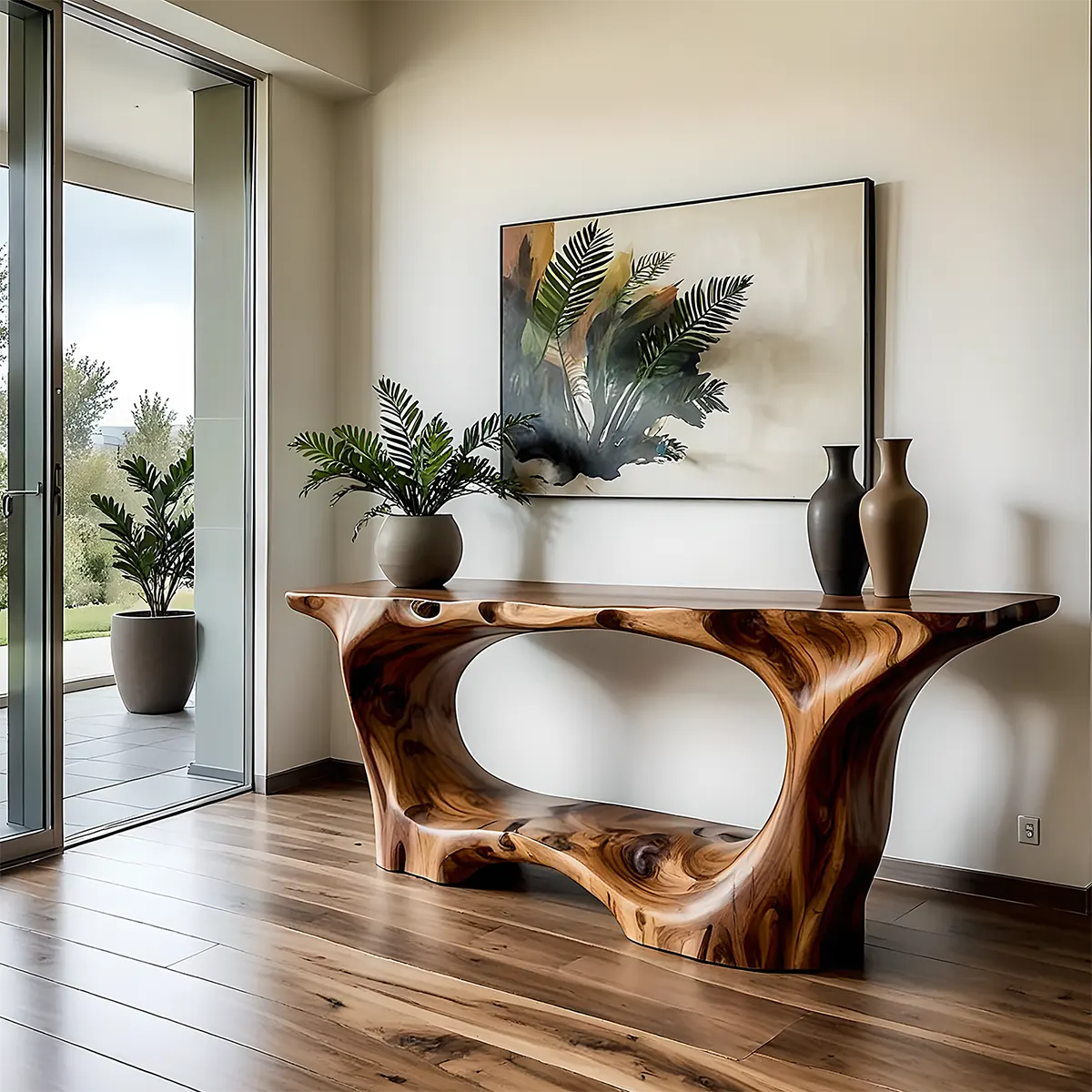 Open Frame Walnut Console Table – Natural Sculptural Form - Elitegemse