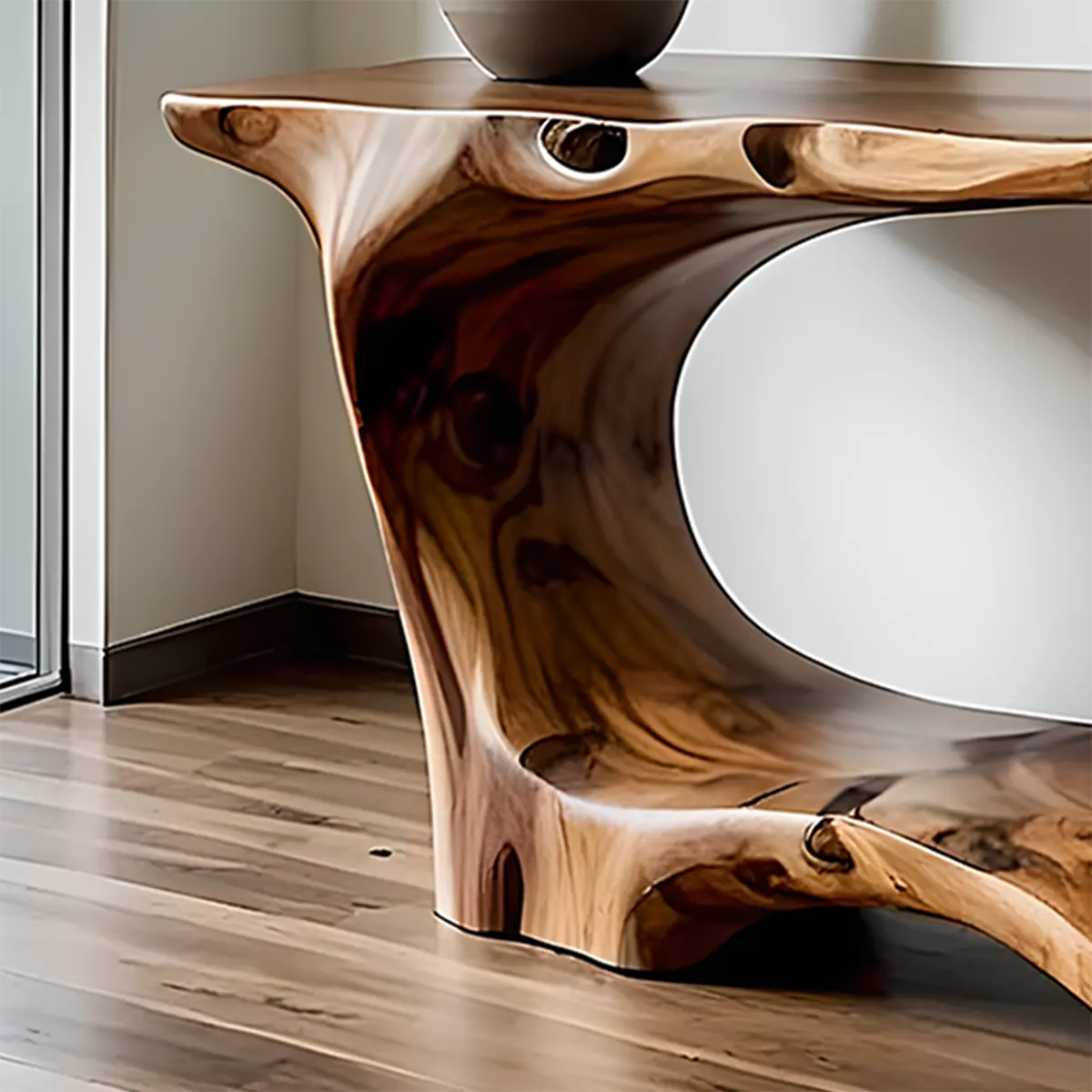 Open Frame Walnut Console Table – Natural Sculptural Form - Elitegemse
