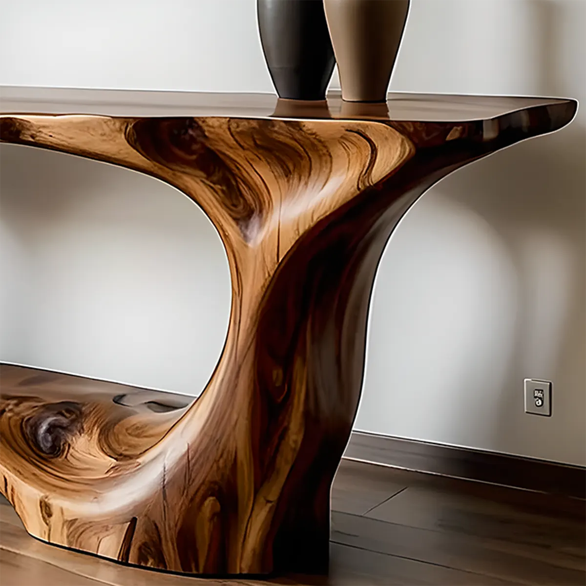 Open Frame Walnut Console Table – Natural Sculptural Form - Elitegemse