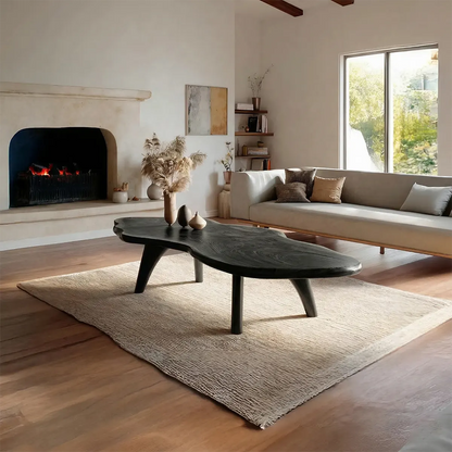 Organic Live Edge Natural Solid Wood Coffee Table with Sculptural Legs - Rustirawood