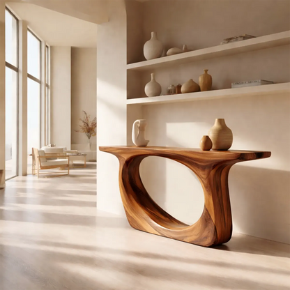 Organic Modern Solid Wood Console Table with Sculptural Curved Form - Woodenecho