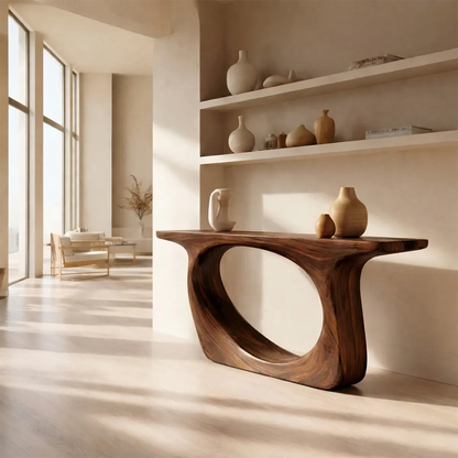 Organic Modern Solid Wood Console Table with Sculptural Curved Form - Woodenecho