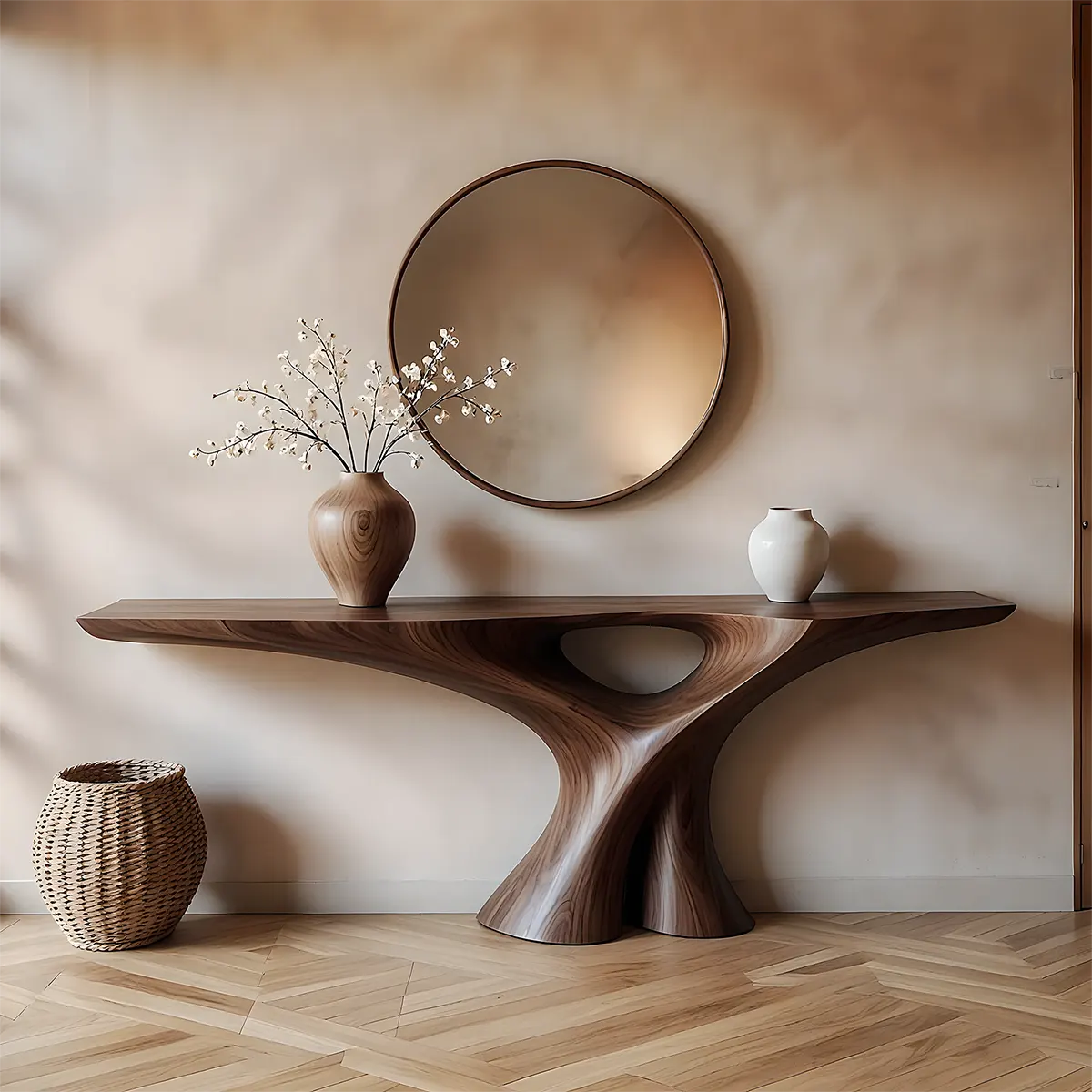Organic Walnut Console Table – Minimal Sculptural Form - Elitegemse