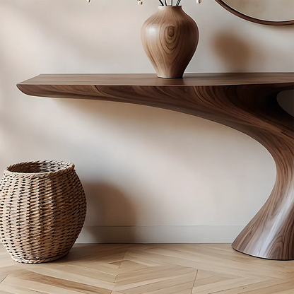 Organic Walnut Console Table – Minimal Sculptural Form - Elitegemse