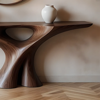 Organic Walnut Console Table – Minimal Sculptural Form - Elitegemse