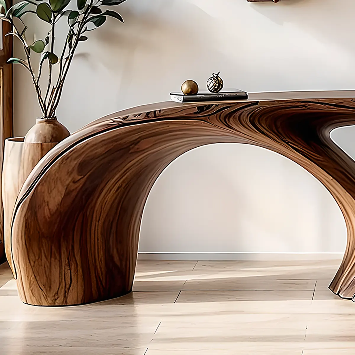 Organic Wave Walnut Console Table – Handcrafted Wood Art - Elitegemse