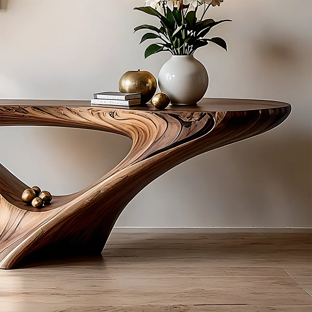 Organic Wave Walnut Console Table – Handcrafted Wood Art - Elitegemse